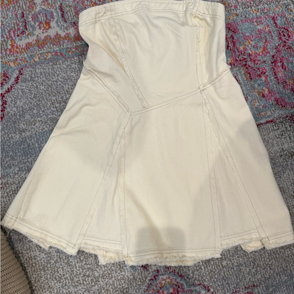 Urban Outfitters Cream Denim Strapless Dress
